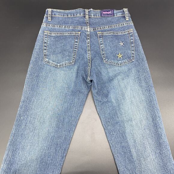 Vtg Y2K Bubblegum Jeans Womens 3/4 Flare Gold Silver Embroidered Stars Low Rise - Picture 3 of 8